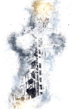 Donanma gemisinde askeri radar takibi, sanat eseri çizimi klasik.