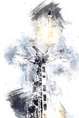 Donanma gemisinde askeri radar takibi, sanat eseri çizimi klasik.