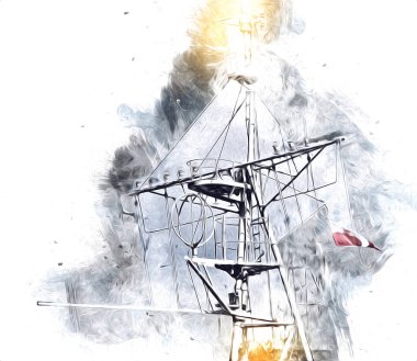 Donanma gemisinde askeri radar takibi, sanat eseri çizimi klasik.