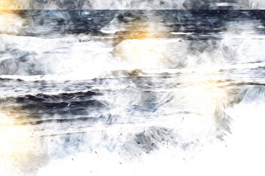 Beyaz kumlu güzel bir sahil, yaz tatili sanat çizimleri için doğal arka plan.