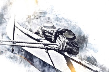 Yelkenli tekneler marina sanat illüstrasyonuna yerleştirildi.