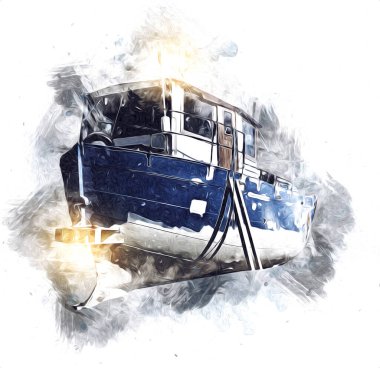 Yelkenli tekneler marina sanat illüstrasyonuna yerleştirildi.