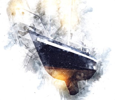 Yelkenli tekneler marina sanat illüstrasyonuna yerleştirildi.