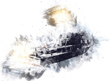 Askeri gemi, Atlantik Denizi 'nin engebeli çizimlerinden geçiyor.