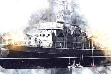 Askeri gemi, Atlantik Denizi 'nin engebeli çizimlerinden geçiyor.