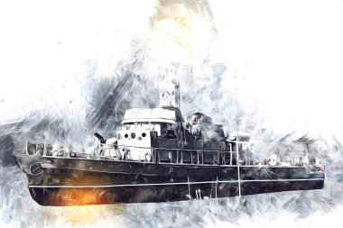 Askeri gemi, Atlantik Denizi 'nin engebeli çizimlerinden geçiyor.