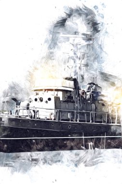 Askeri gemi, Atlantik Denizi 'nin engebeli çizimlerinden geçiyor.