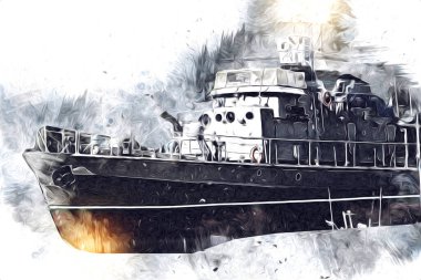 Askeri gemi, Atlantik Denizi 'nin engebeli çizimlerinden geçiyor.