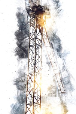 Şantiye iskelesi, klasik resim çizimi olan bir inşaat alanı.