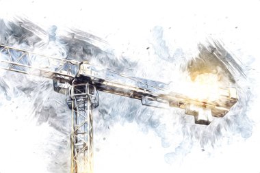 Şantiye iskelesi, klasik resim çizimi olan bir inşaat alanı.