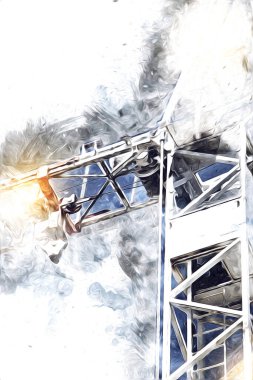 Şantiye iskelesi, klasik resim çizimi olan bir inşaat alanı.