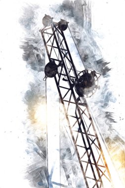 Şantiye iskelesi, klasik resim çizimi olan bir inşaat alanı.