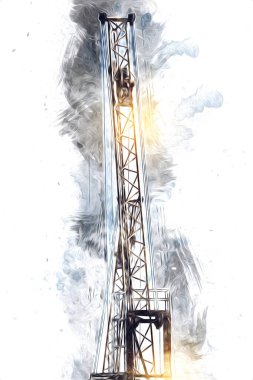 Şantiye iskelesi, klasik resim çizimi olan bir inşaat alanı.