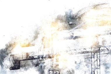 Şantiye iskelesi, klasik resim çizimi olan bir inşaat alanı.