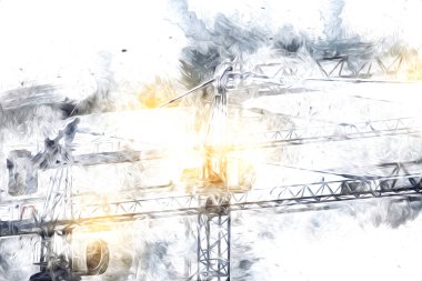 Şantiye iskelesi, klasik resim çizimi olan bir inşaat alanı.