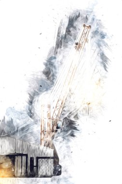 Şantiye iskelesi, klasik resim çizimi olan bir inşaat alanı.