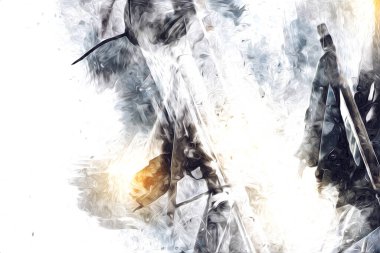 Rüzgarda dalgalanan renkli deniz yelkenli bayrakları sanat eseri çizimleri