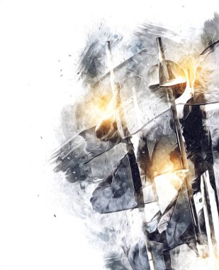 Rüzgarda dalgalanan renkli deniz yelkenli bayrakları sanat eseri çizimleri