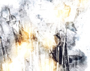 Rüzgarda dalgalanan renkli deniz yelkenli bayrakları sanat eseri çizimleri