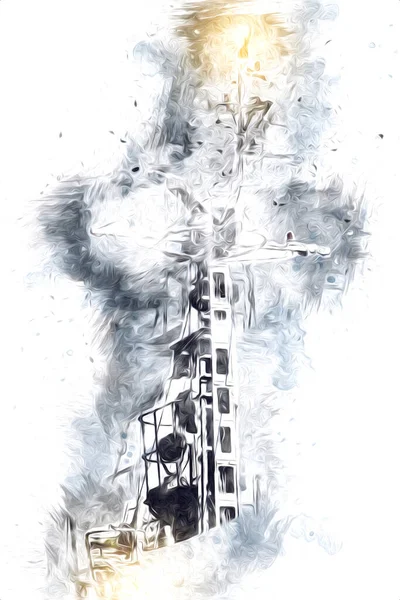 Donanma gemisinde askeri radar takibi, sanat eseri çizimi klasik.