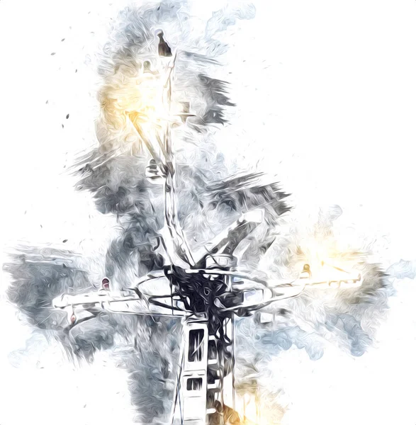 Donanma gemisinde askeri radar takibi, sanat eseri çizimi klasik.