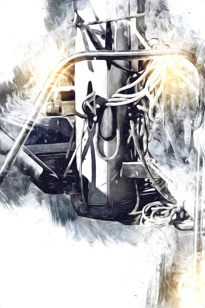 Yelkenli tekneler marina sanat illüstrasyonuna yerleştirildi.