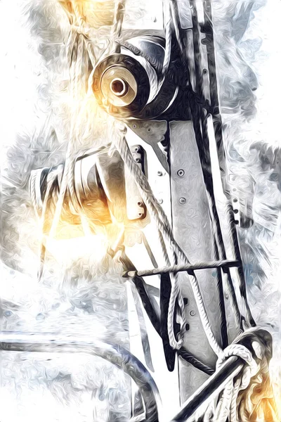 Yelkenli tekneler marina sanat illüstrasyonuna yerleştirildi.