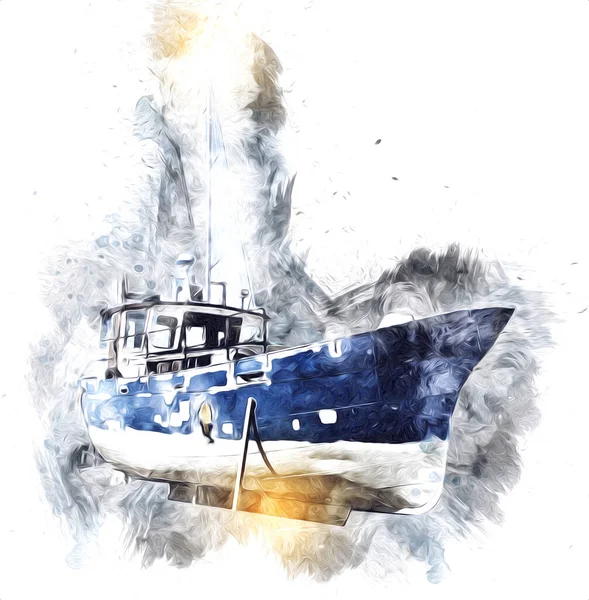 マリーナ アートのイラストで描かれた帆船 ヴィンテージのレトロ — ストック写真