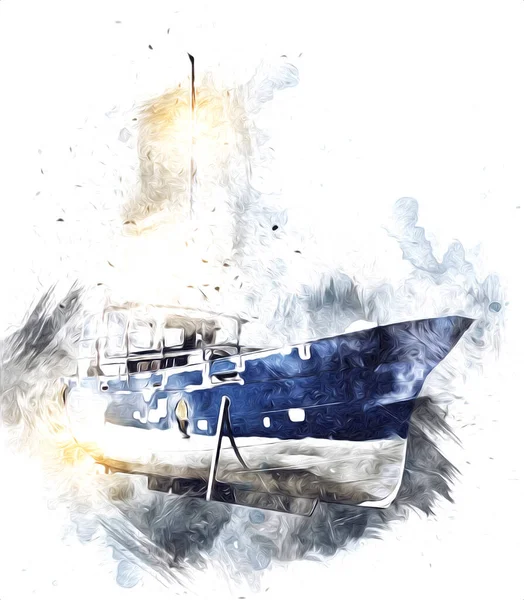 Yelkenli tekneler marina sanat illüstrasyonuna yerleştirildi.