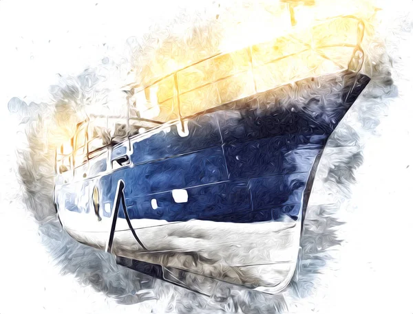 Yelkenli tekneler marina sanat illüstrasyonuna yerleştirildi.