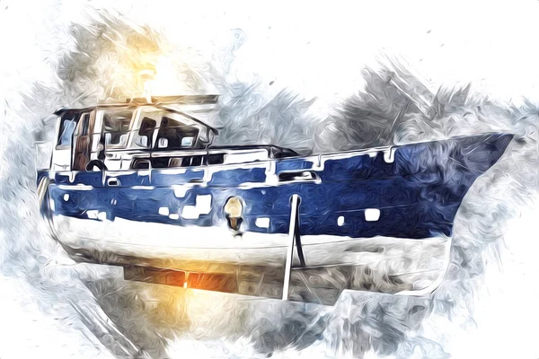 Yelkenli tekneler marina sanat illüstrasyonuna yerleştirildi.