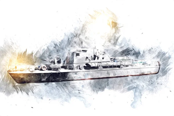 Askeri gemi, Atlantik Denizi 'nin engebeli çizimlerinden geçiyor.