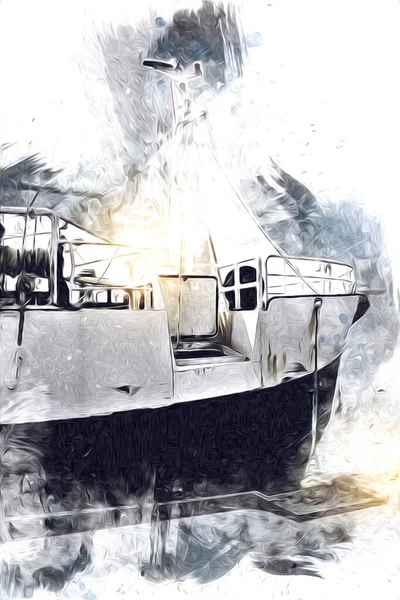 Військовий Корабель Проходить Через Грубу Атлантичну Морську Ілюстрацію Старовинного Ретро — стокове фото