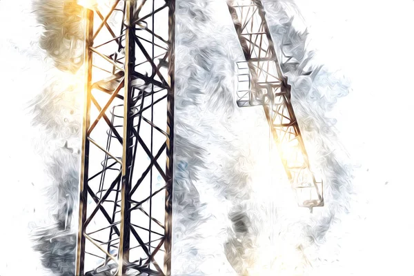 Şantiye iskelesi, klasik resim çizimi olan bir inşaat alanı.