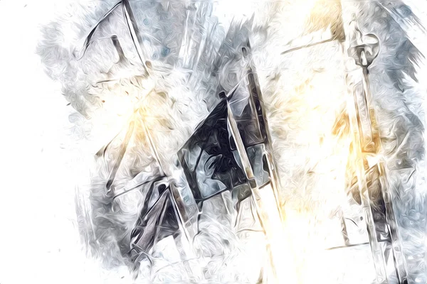 Rüzgarda dalgalanan renkli deniz yelkenli bayrakları sanat eseri çizimleri