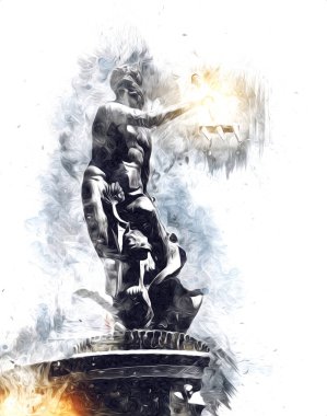 Polonya 'daki Gdansk şehrinin mimarisinin güzel bir görüntüsünün suluboya çizimi veya çizimi