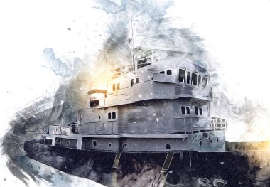 Yelkenli tekneler rıhtıma, liman sanatı illüstrasyonları klasik