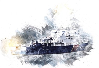 Yelkenli tekneler rıhtıma, liman sanatı illüstrasyonları klasik