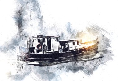 Yelkenli tekneler rıhtıma, liman sanatı illüstrasyonları klasik