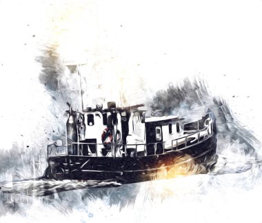 Yelkenli tekneler rıhtıma, liman sanatı illüstrasyonları klasik