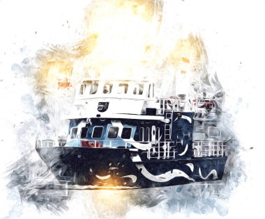 Yelkenli tekneler rıhtıma, liman sanatı illüstrasyonları klasik