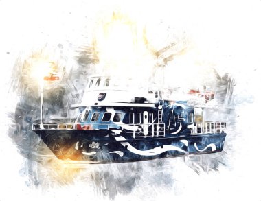 Yelkenli tekneler rıhtıma, liman sanatı illüstrasyonları klasik