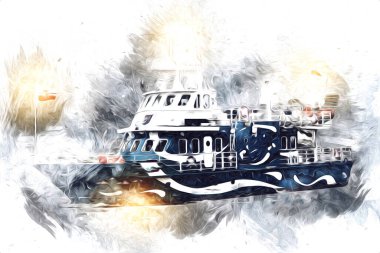 Yelkenli tekneler rıhtıma, liman sanatı illüstrasyonları klasik