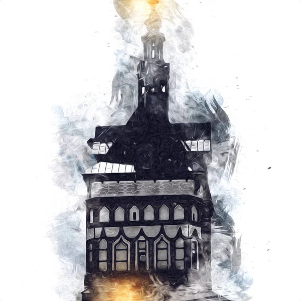 Polonya 'daki Gdansk şehrinin mimarisinin güzel bir görüntüsünün suluboya çizimi veya çizimi