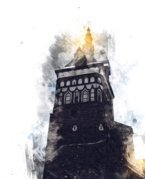 Polonya 'daki Gdansk şehrinin mimarisinin güzel bir görüntüsünün suluboya çizimi veya çizimi