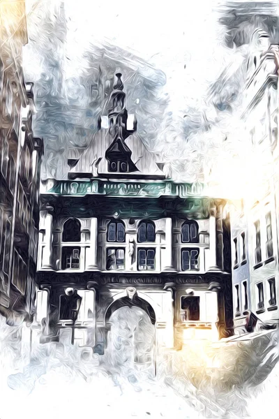 Watercolor Sketch Illustration Beautiful View Architecture City Gdansk Poland — Stock Photo, Image