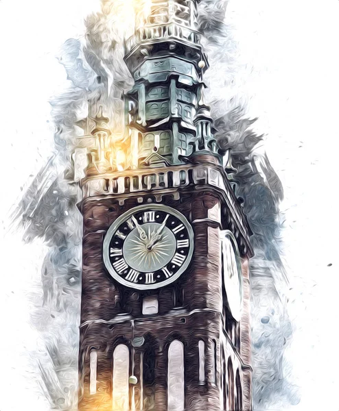 Polonya 'daki Gdansk şehrinin mimarisinin güzel bir görüntüsünün suluboya çizimi veya çizimi