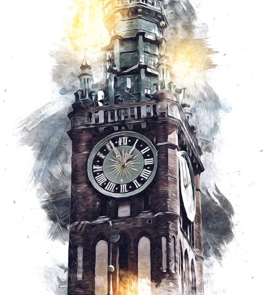 Polonya 'daki Gdansk şehrinin mimarisinin güzel bir görüntüsünün suluboya çizimi veya çizimi