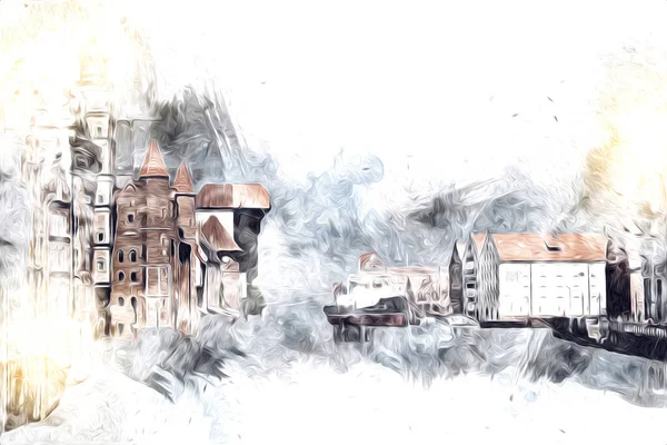 Watercolor Sketch Illustration Beautiful View Architecture City Gdansk Poland — Stock Photo, Image