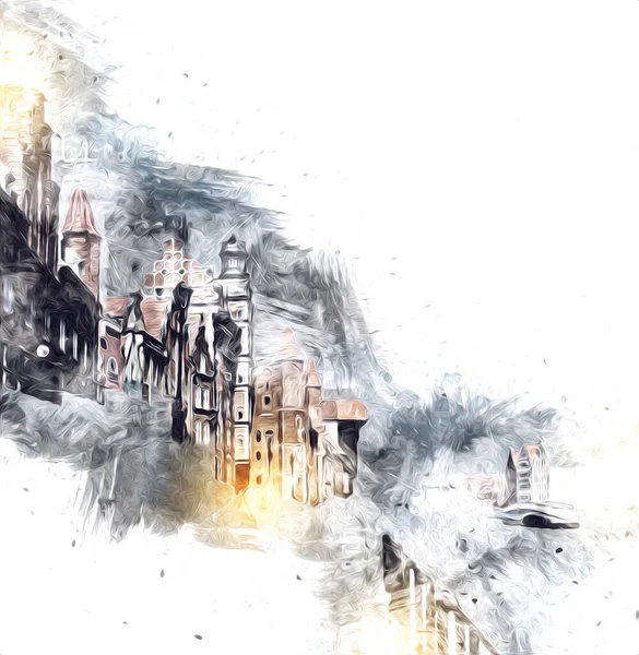 Watercolor Sketch Illustration Beautiful View Architecture City Gdansk Poland — Stock Photo, Image